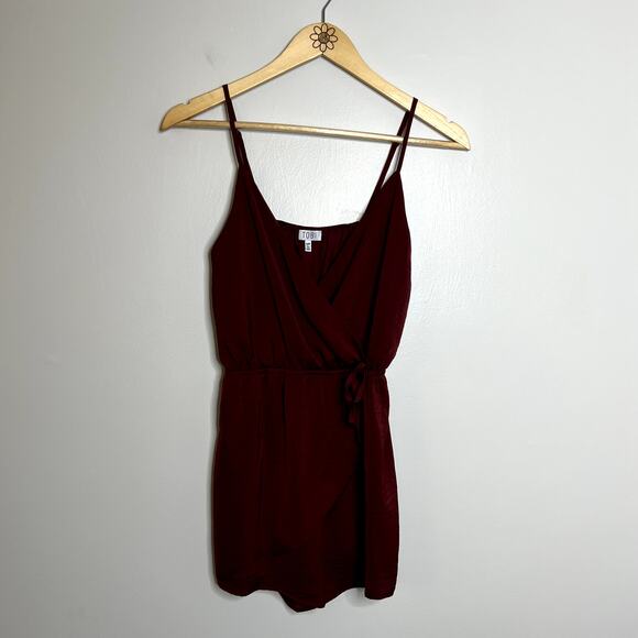 Tobi Maroon Satin Wrap Romper - Picture 4 of 8